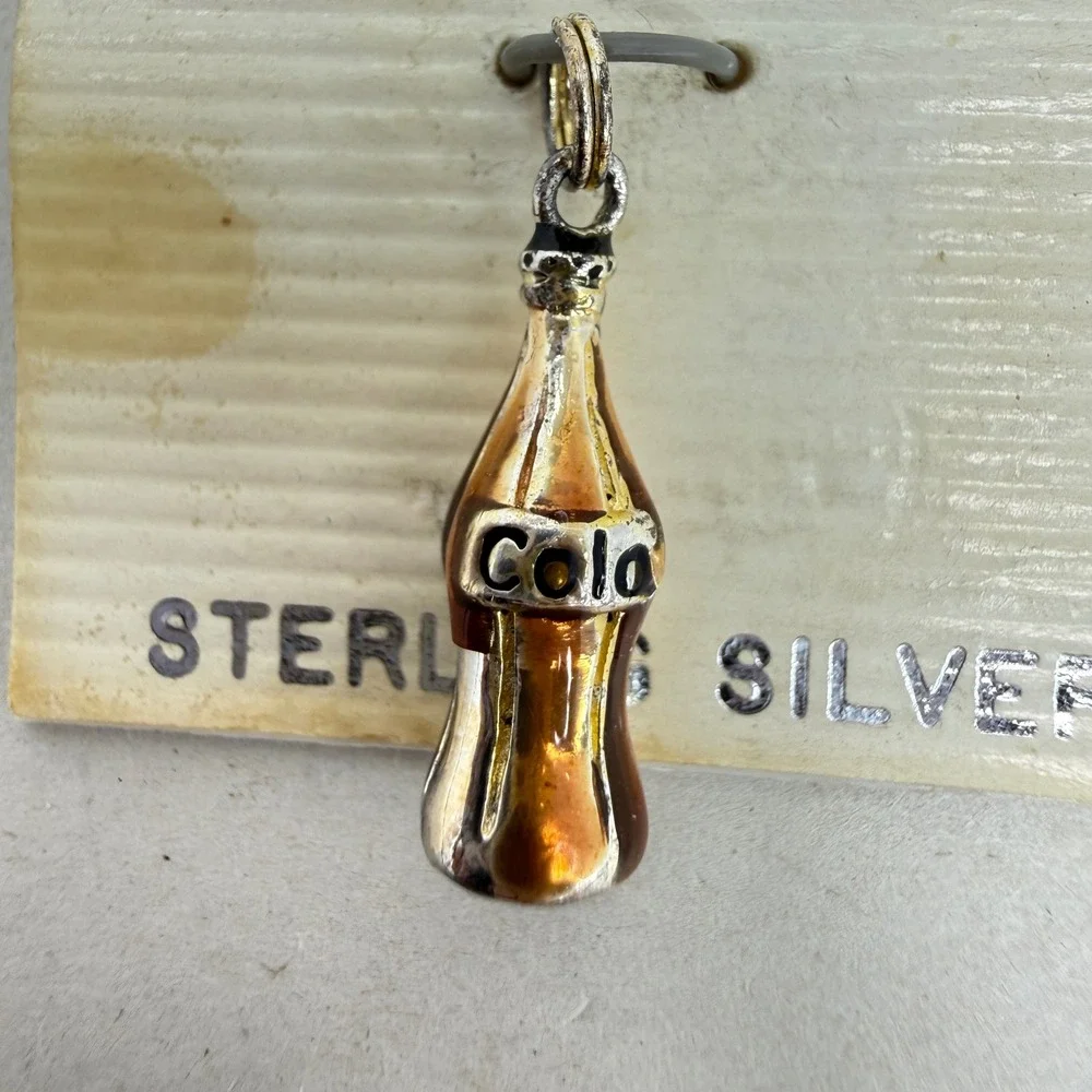 Jezlaine Sterling Silver Cola Bottle Charm Vintage Enamel Soda‎ Pop Pendant